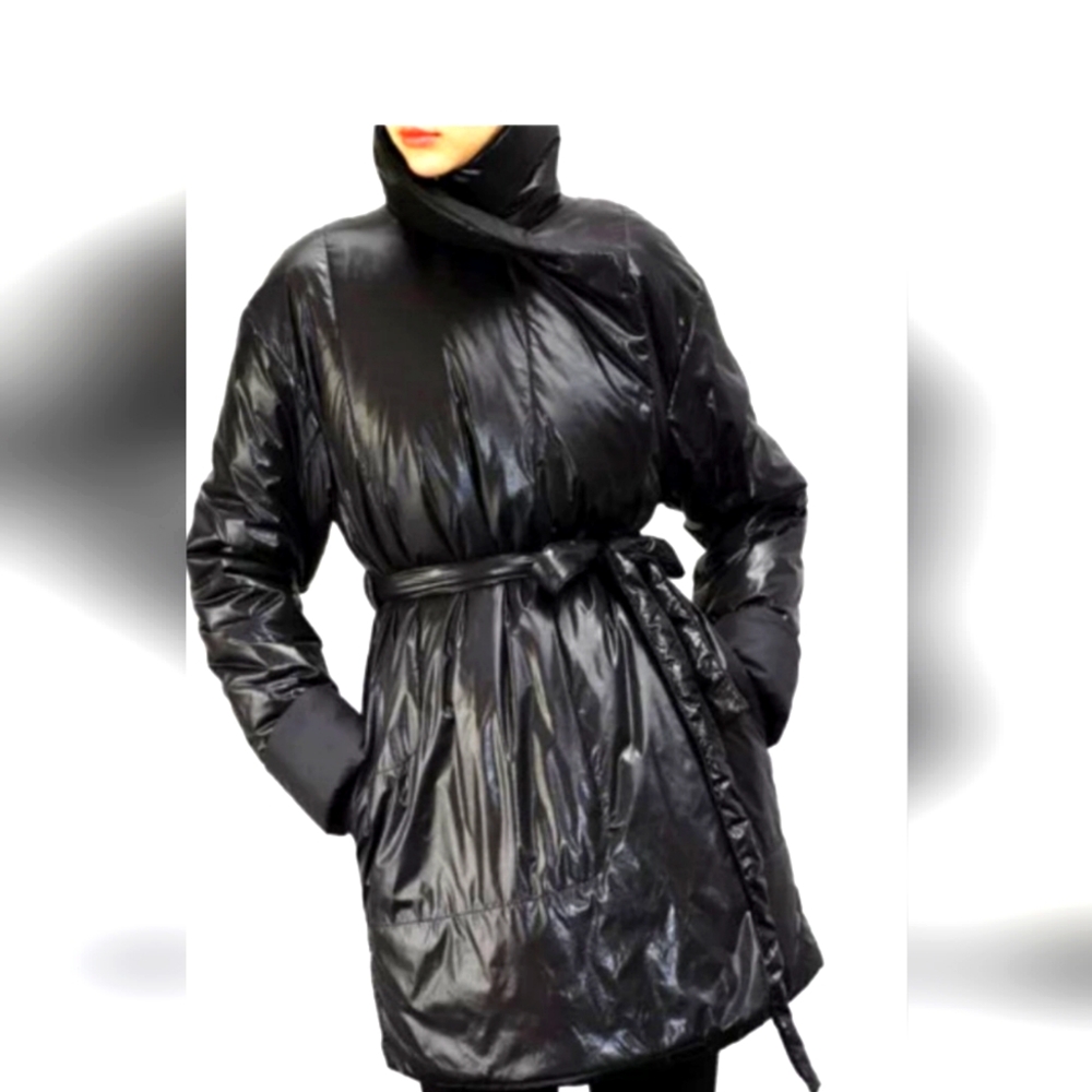 NORMA KAMALI Black Sleeping Bag Puffer Belted Car Coat Size 2XL Avant Garde.